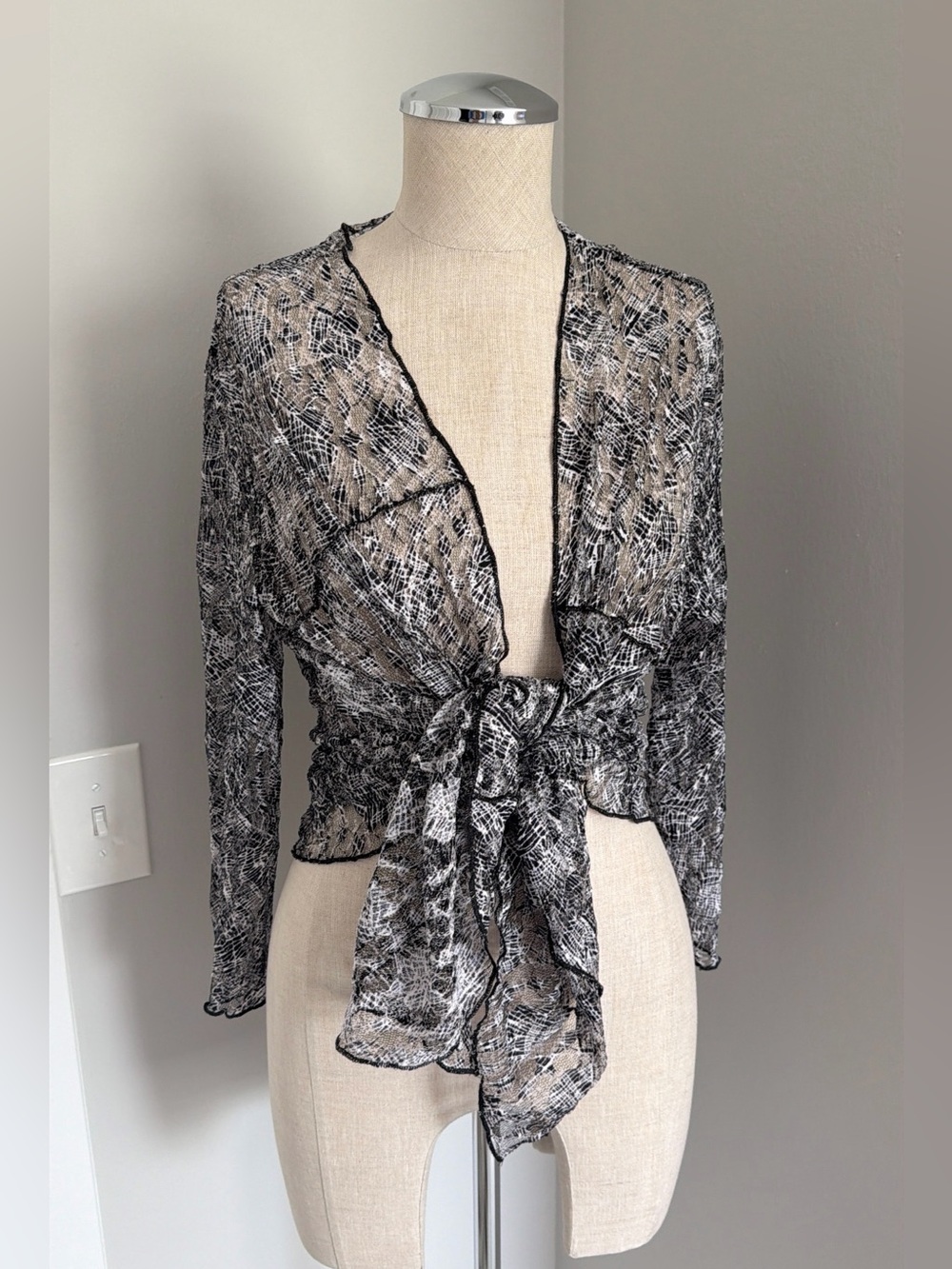Bali Women's Sheer Chiffon Shawl/Wrap Print Ruffle Accent Black